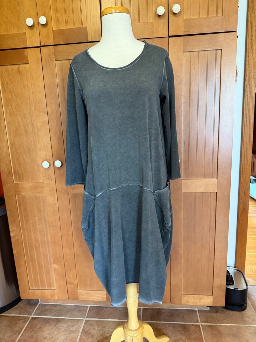 Luukaa Washed Charcoal Casual Pocket Dress - Women 8